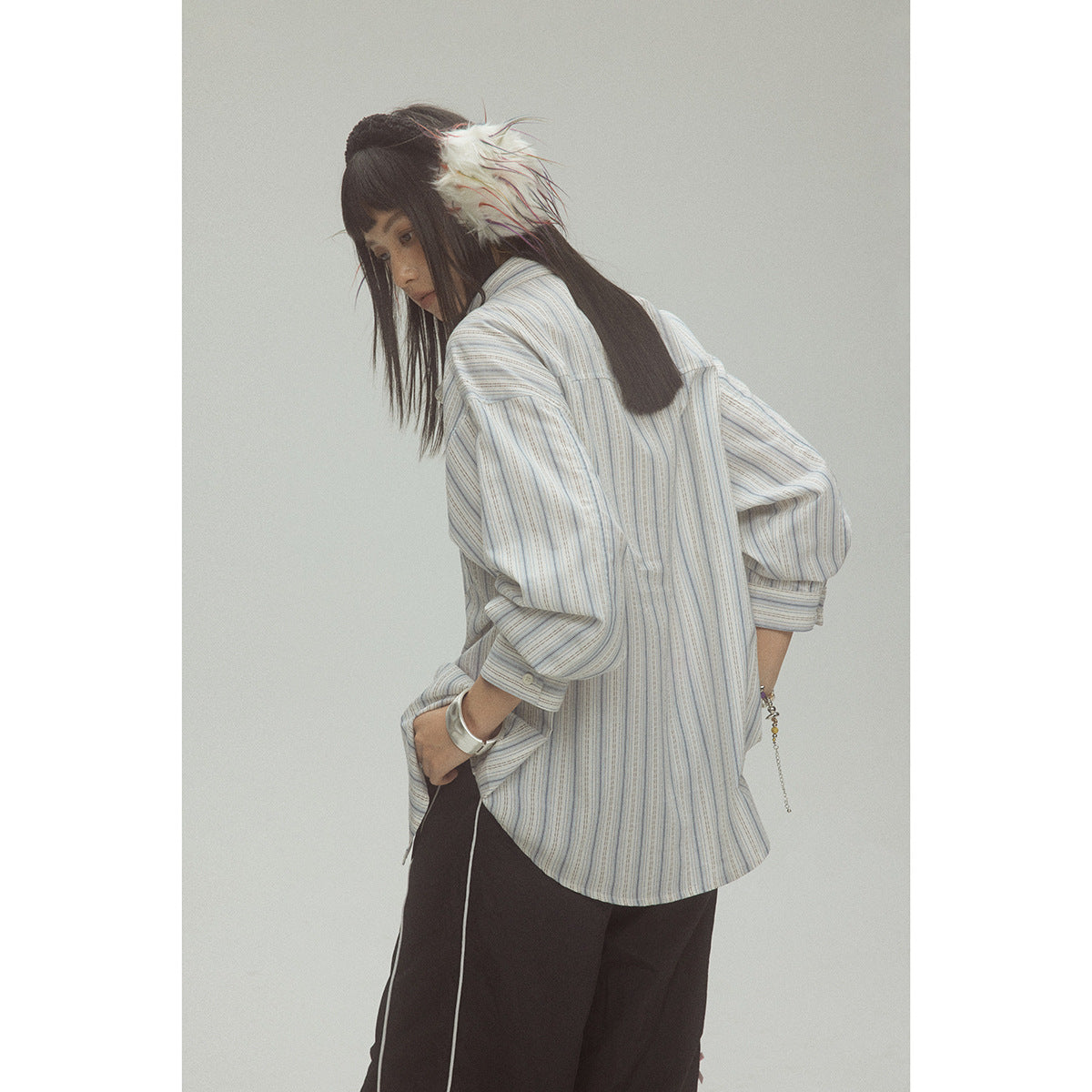 ストライプアクセント レターパッチシャツ